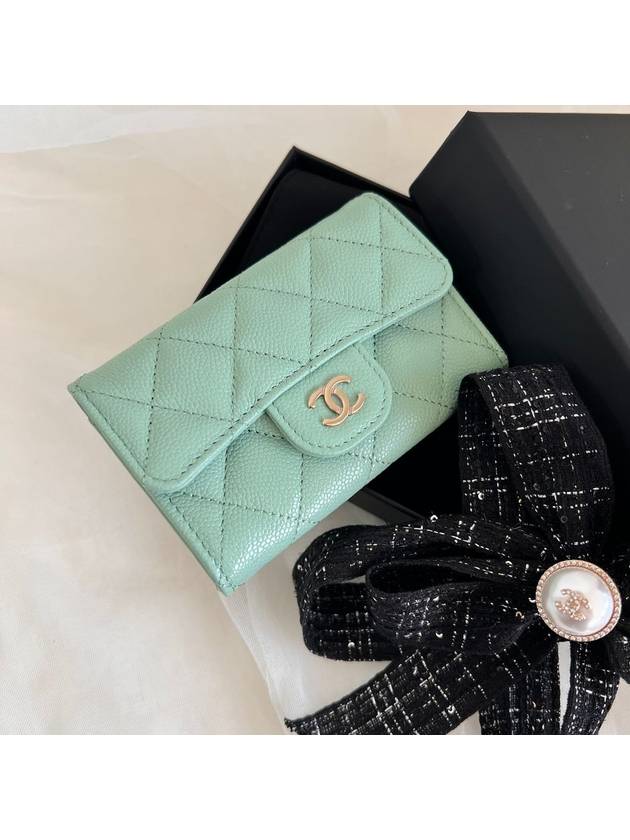 Classic Caviar Flap Card Wallet Light Green - CHANEL - BALAAN 3