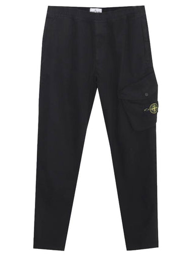 Brushed Textured Recycled Cotton Cargo Pants Black - STONE ISLAND - BALAAN 1