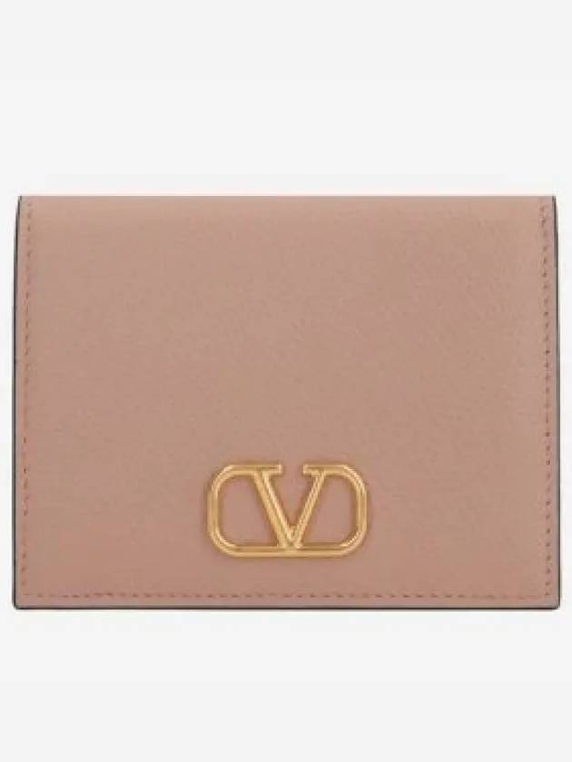 Compact V Logo Signature Calfskin Half Wallet Pink - VALENTINO - BALAAN 2