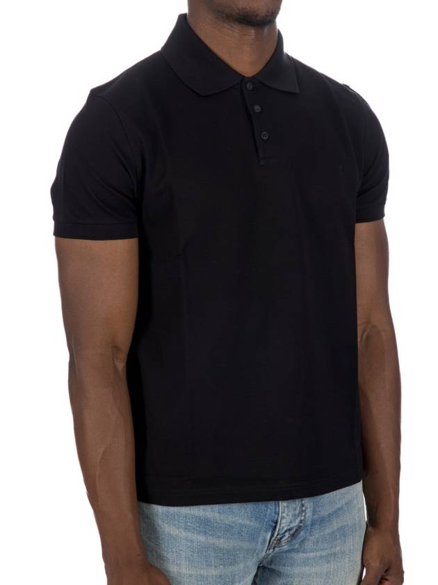 Men's Monogram Cotton Short Sleeve Polo Shirt Black - SAINT LAURENT - BALAAN 4