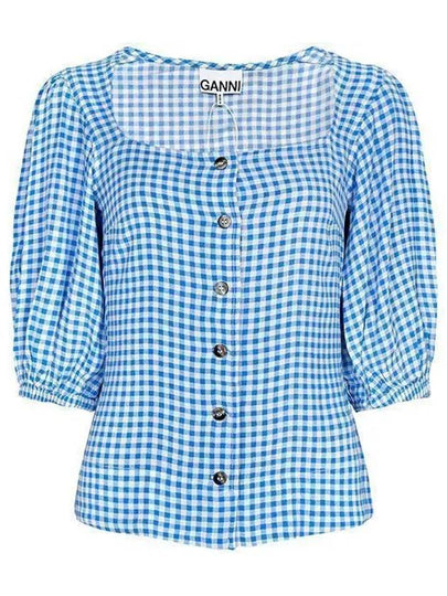 Crepe Button Down Blouse Strong Blue - GANNI - BALAAN 2