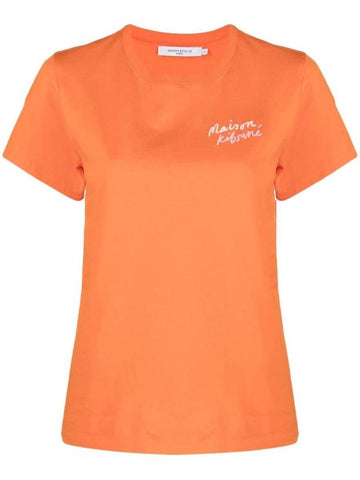 Embroidered Logo Cotton Short Sleeve T-shirt Orange - MAISON KITSUNE - BALAAN 1