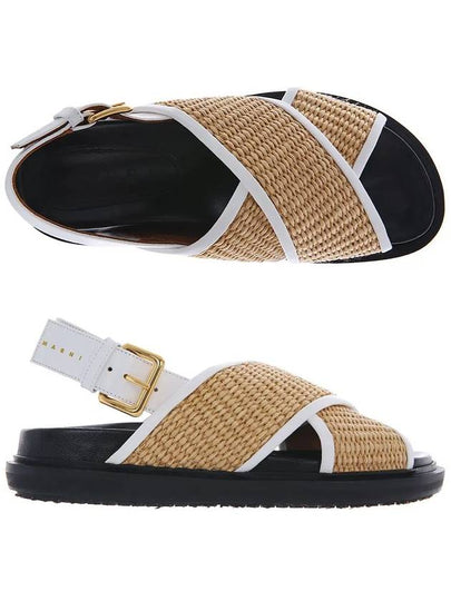 Leather Raffia Effect Fabric Fussbett Sandals Beige - MARNI - BALAAN 2