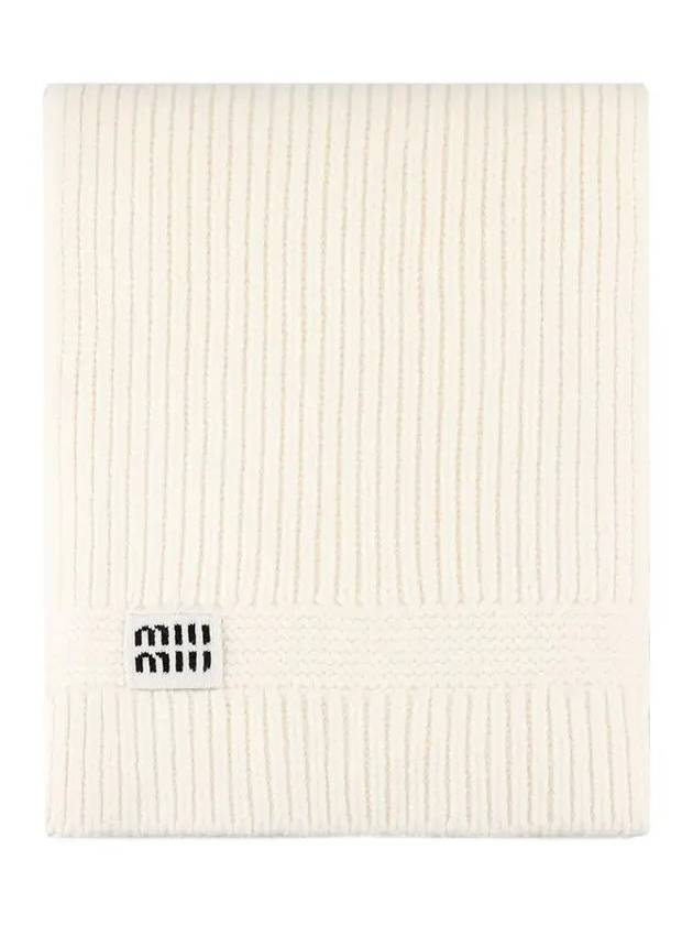 Intarsia Logo Wool Cashmere Muffler White - MIU MIU - BALAAN 2