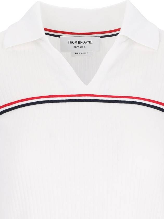 Three Stripes High Twist Rib Polo Shirt White - THOM BROWNE - BALAAN 4