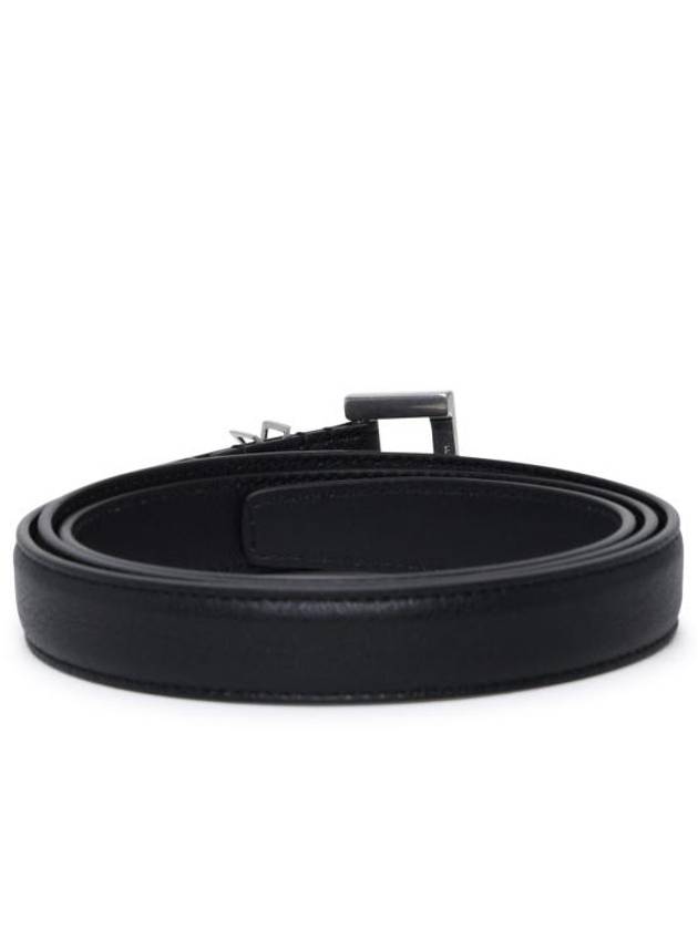 Men's Monogram Silver Buckle Leather Belt Black - SAINT LAURENT - BALAAN 4