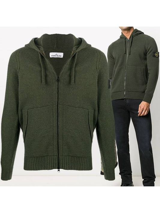 Wappen Patch Wool Zip Up Hoodie Green - STONE ISLAND - BALAAN 2