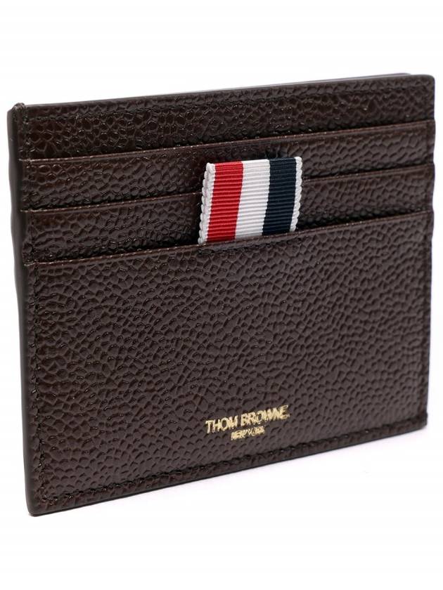 Pebble Grain Leather Stripe Note Compartment Card Wallet Brown - THOM BROWNE - BALAAN 4