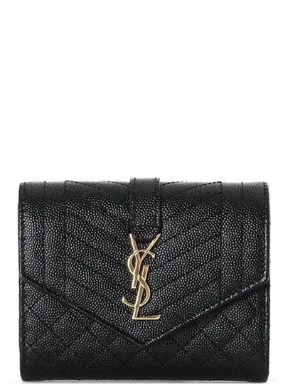 Monogram Envelope Compact Tri-Fold Matelasse Halfwallet Black - SAINT LAURENT - BALAAN 2