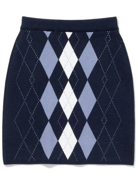 Viscose Argyle Knit Banding Skirt NAVY - 20THHOLE - BALAAN 1