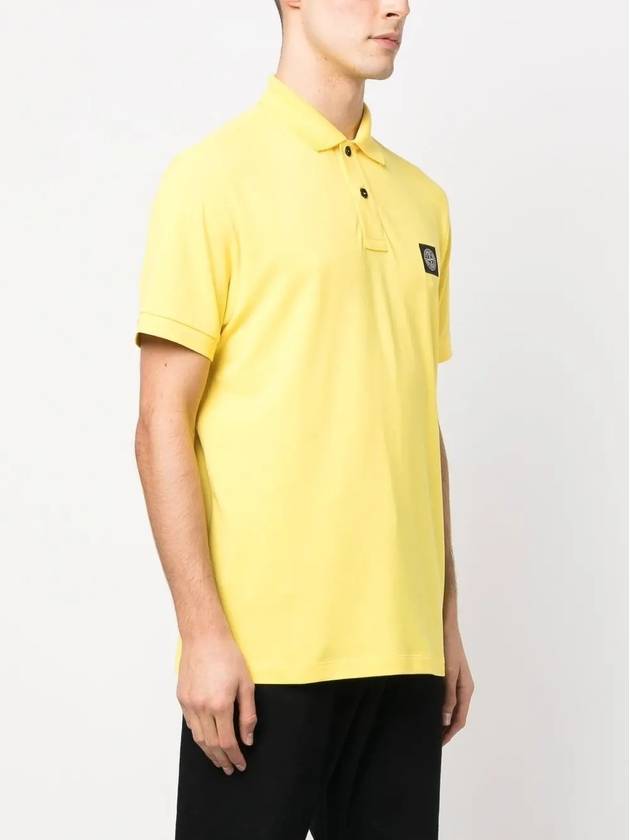 Men's Logo Patch Cotton Polo Shirt Yellow - STONE ISLAND - BALAAN 4