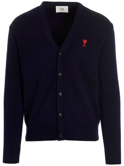 Small Heart Logo Wool Cardigan Navy - AMI - BALAAN 2