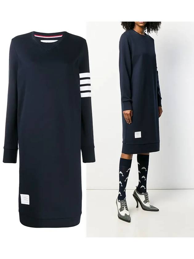 Classic Loopback 4-Bar Sweater Midi Dress Light Navy - THOM BROWNE - BALAAN 2