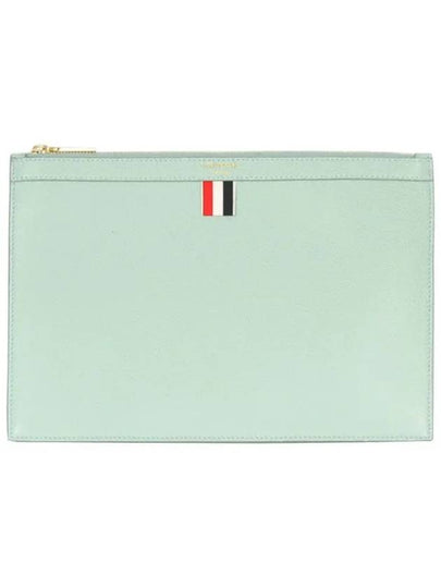 Pebble Grain Three Stripes Zipper Small Clutch Bag Light Blue - THOM BROWNE - BALAAN 2