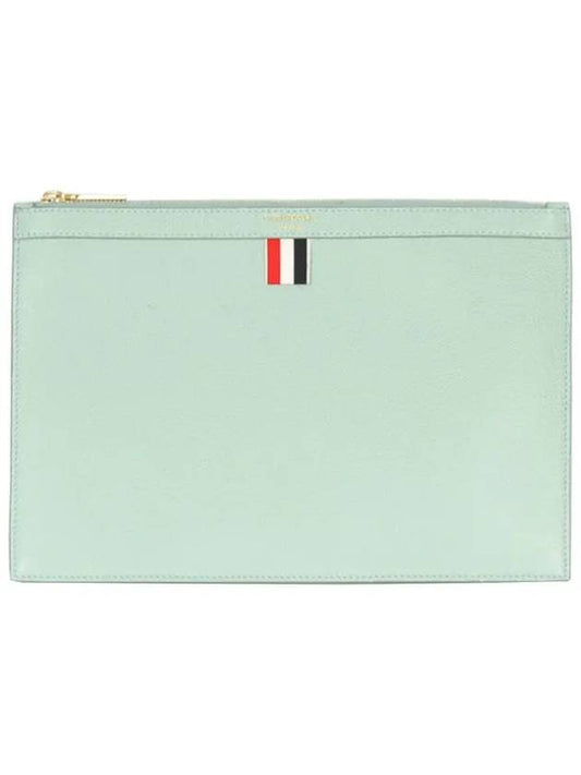 Pebble Grain Three Stripes Zipper Small Clutch Bag Light Blue - THOM BROWNE - BALAAN 2