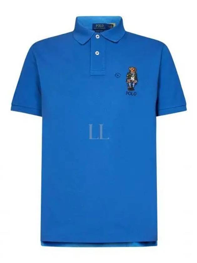 Bear Motif Slim Fit Cotton Polo Shirt Blue - POLO RALPH LAUREN - BALAAN 2