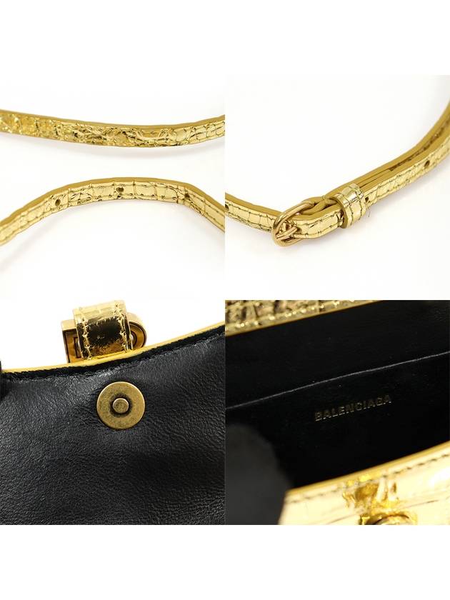 637372 Gold Metallized Crocodile Embossed Leather Hourglass Mini Top Handle 2WAY - BALENCIAGA - BALAAN 7