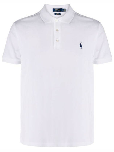 Men's Embroidery Navy Pony Short Sleeve Polo Shirt White - POLO RALPH LAUREN - BALAAN 1