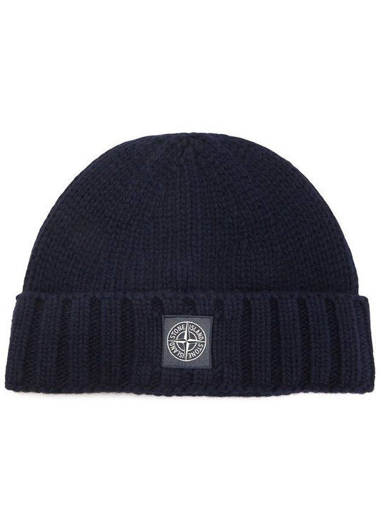 Logo Patch Wool Beanie Navy - STONE ISLAND - BALAAN 2