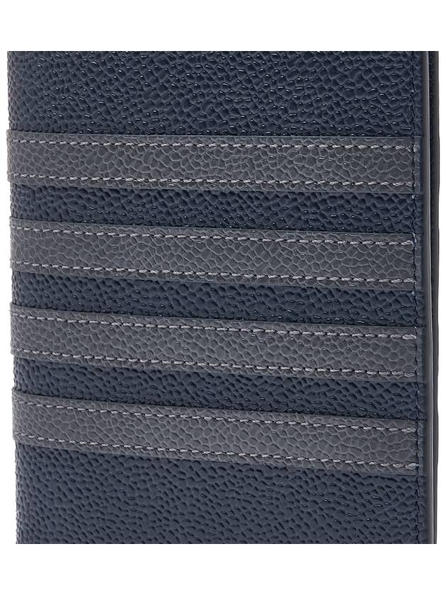 Pebble Grain Leather 4 Bar Card Wallet Navy - THOM BROWNE - BALAAN 7