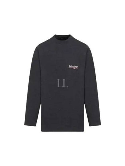 Embroidered Logo Cotton Long Sleeve T-Shirt Grey - BALENCIAGA - BALAAN 2