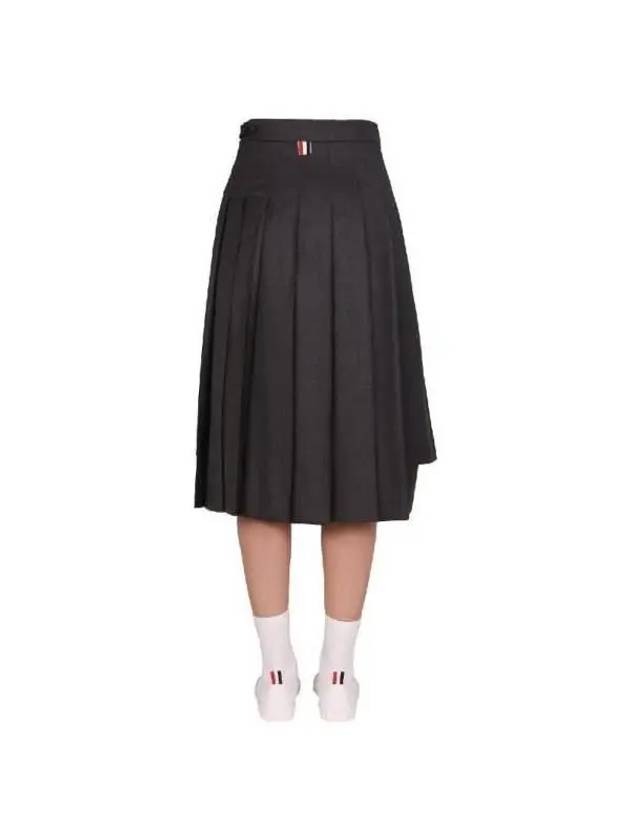 Super 120S Twill Below Knee Pleated Skirt Dark Grey - THOM BROWNE - BALAAN 6