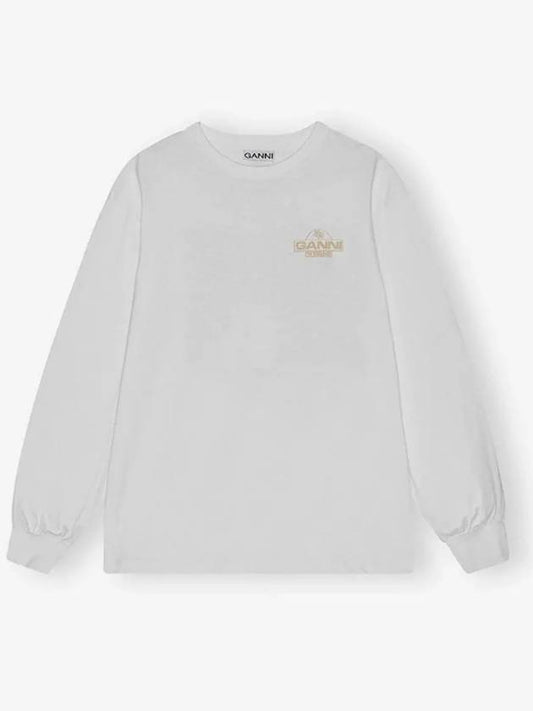 Logo Print Cotton Long Sleeve T-Shirt White - GANNI - BALAAN 2