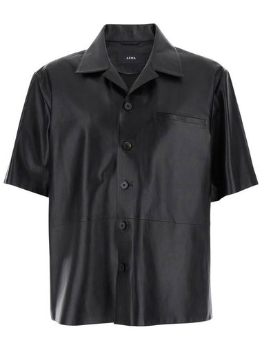 'Cave' Black Oversize Shirt With Notched Collar In Leather Man - ARMA - BALAAN 1