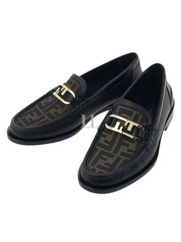 FF O Rock Fabric Leather Loafers Black Brown - FENDI - BALAAN 2