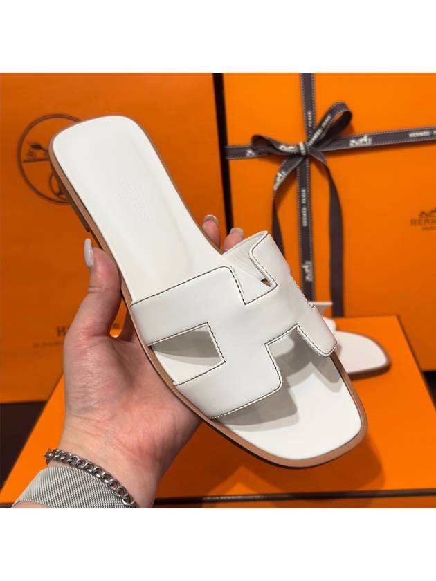 Women's Oran Sandals Calfskin Classic White - HERMES - BALAAN 4