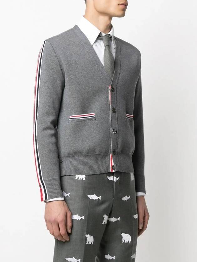 Men's Navy Side Intarsia Milano Stitch Wool Cardigan Grey - THOM BROWNE - BALAAN 3