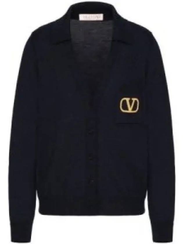 V Logo Wool Cardigan Navy - VALENTINO - BALAAN 2