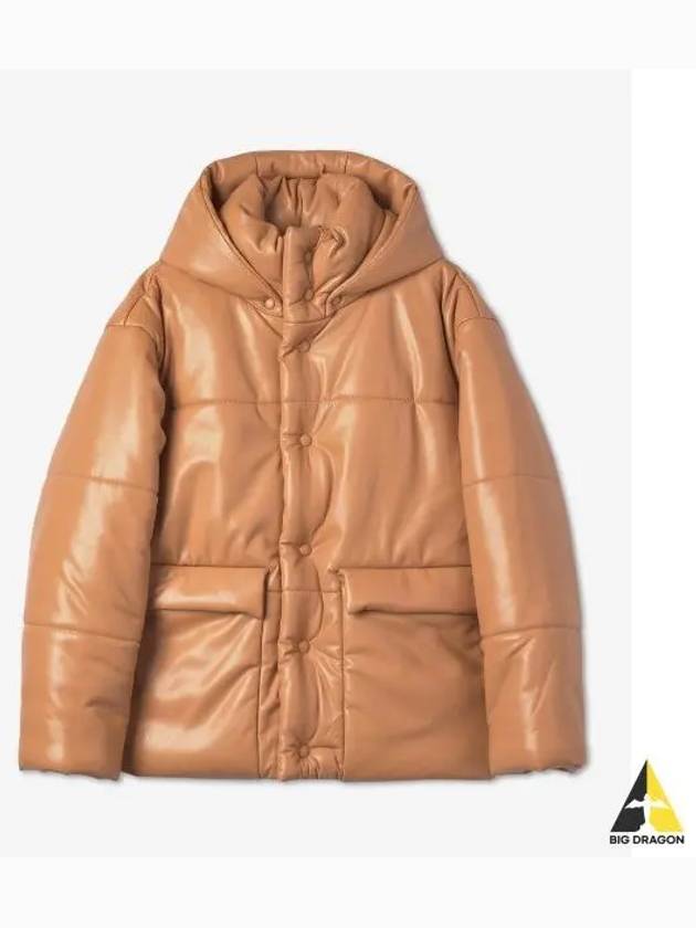 Hide hood high neck collar puffer padding tan brown NM22PFOW00476 - NANUSHKA - BALAAN 1