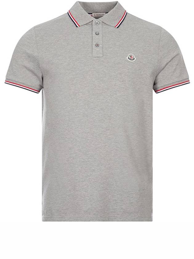 Stripe Trimming Logo Short Sleeve Polo Shirt Grey - MONCLER - BALAAN 2