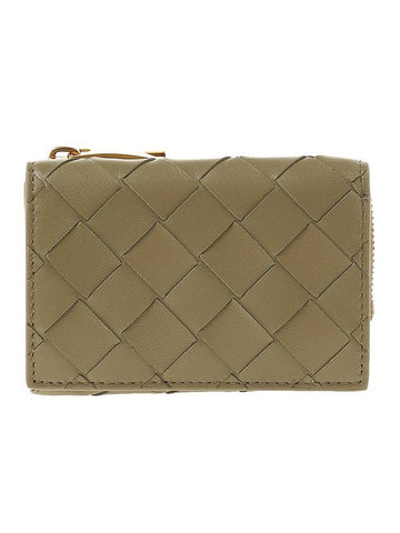 Intrecciato Zipper Small Leather Half Wallet Taupe - BOTTEGA VENETA - BALAAN 1