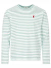 Small Heart Logo Stripe Long Sleeve T-shirt Green - AMI - BALAAN 2