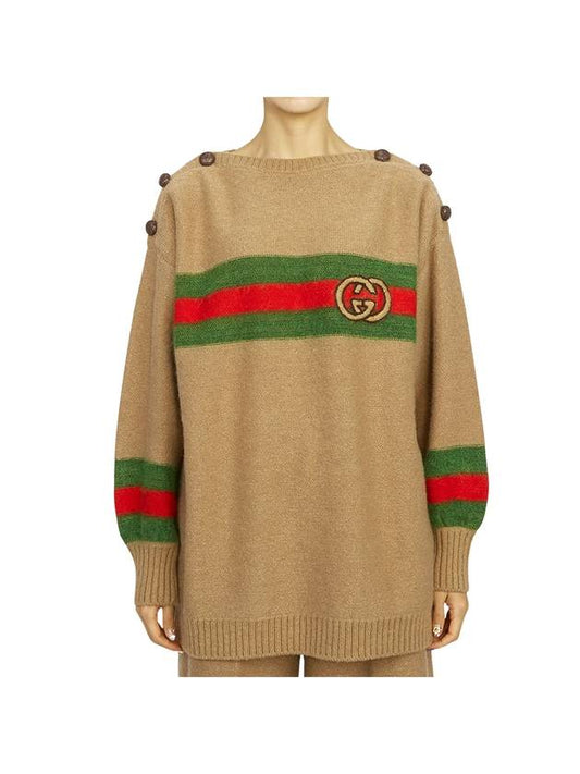 Web Interlocking GG Knit Top Camel - GUCCI - BALAAN 2