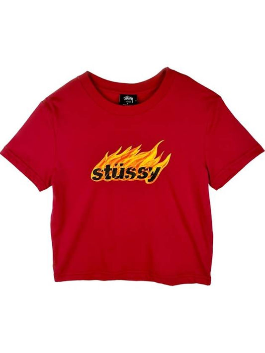 AU Australia FLAMES Slim Crop TShirt ST135001 Raspberry Pink WOMENS - STUSSY - BALAAN 1