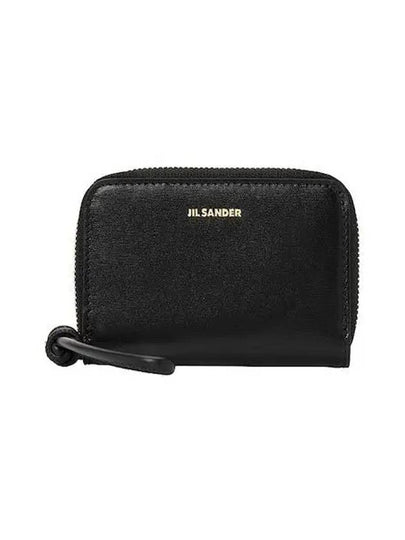 Logo Plaque Zip Round Calf Leather Coin Wallet Black - JIL SANDER - BALAAN 2