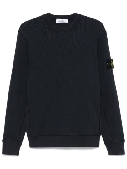 Organic Cotton Waffle Fleece Crewneck Sweatshirt  Black - STONE ISLAND - BALAAN 2