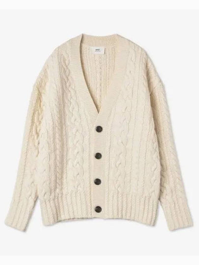 cable V-neck knit cardigan cream - AMI - BALAAN 2