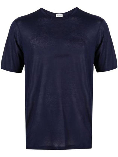 Basic Short Sleeve T-Shirt Blue - SAINT LAURENT - BALAAN 2