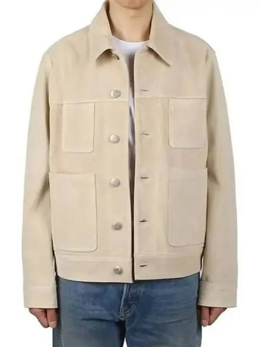 Button Suede Jacket Beige - AMI - BALAAN 2