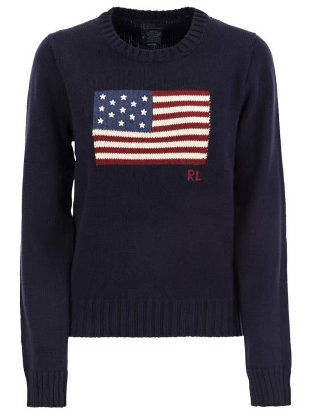 Flag Cotton Crew Neck Knit Top Navy - POLO RALPH LAUREN - BALAAN 1