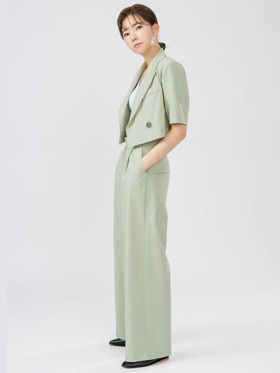 Denzel summer office look set-up belted point high waist wide pants pistachio DENZEL09PI - RAMUSTUDIO - BALAAN 2