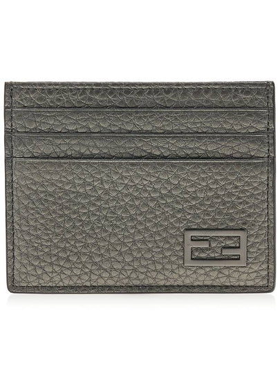 FF Baguette Logo Leather Card Wallet Grey - FENDI - BALAAN 2