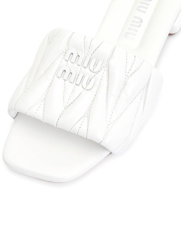 Women's Logo Leather Slippers White - MIU MIU - BALAAN.