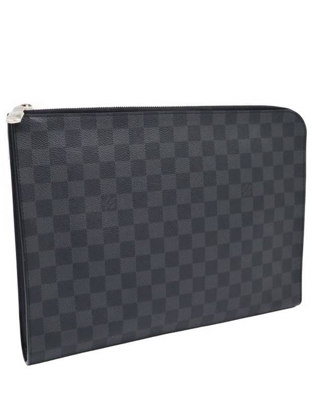 Men s Leather Clutch Bag Gray Louis Vuitton N64437 Damier Graphite Canvas Pochette Jour GM - LOUIS VUITTON - BALAAN 3