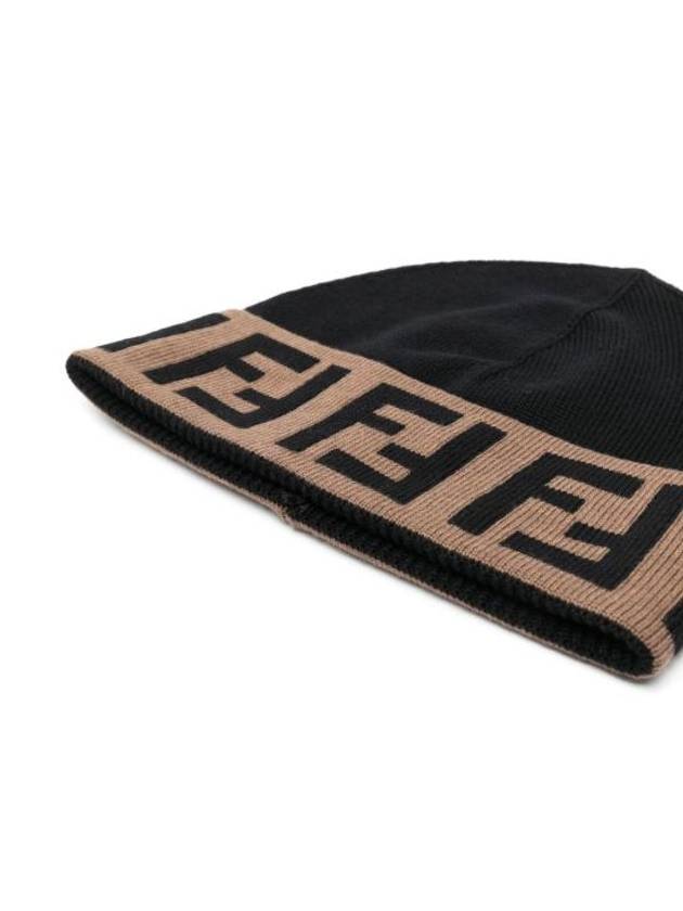 Logo Pattern Print Beanie Black - FENDI - BALAAN 3