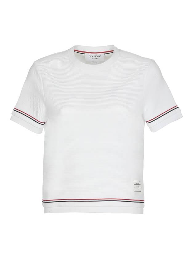 Trimmed Ottoman Ribbed Cotton Short Sleeve Short Sleeve T-Shirt White - THOM BROWNE - BALAAN 1